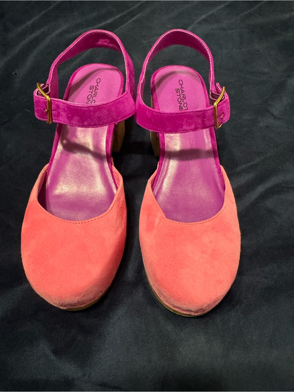 Charlotte Stone Pink and Coral Suede Mary Jane Heels